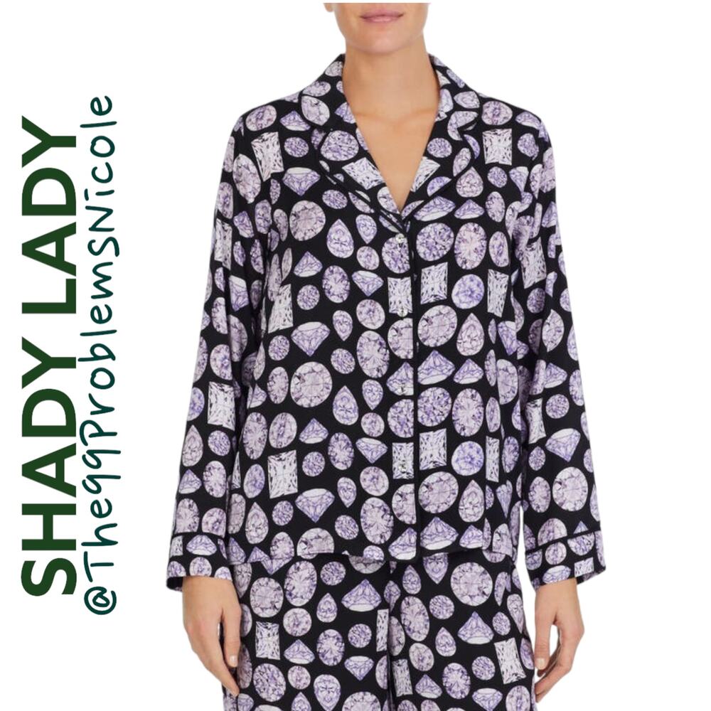 Shady Lady Long Sleeve Pajama Top In Black Diamond Print